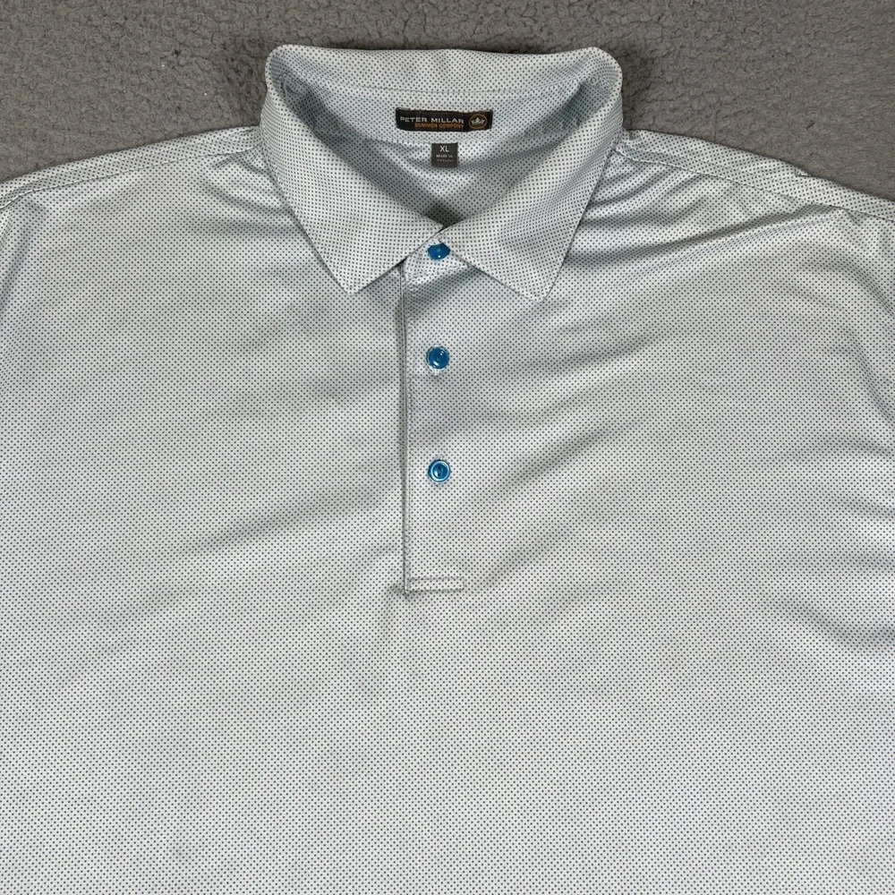 Peter‎ Millar Shirt Mens XL Blue Polka Dot Summer Comfort Golf Polo Logo Preppy